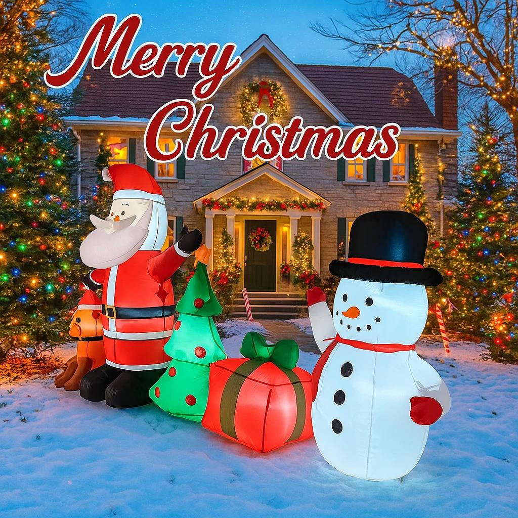 8.2FT Christmas Inflatable Toys with LED Lit Set Santa Snowman Dog Tree Supplies Home Ornament Festive Gift Xmas Yard Decoration