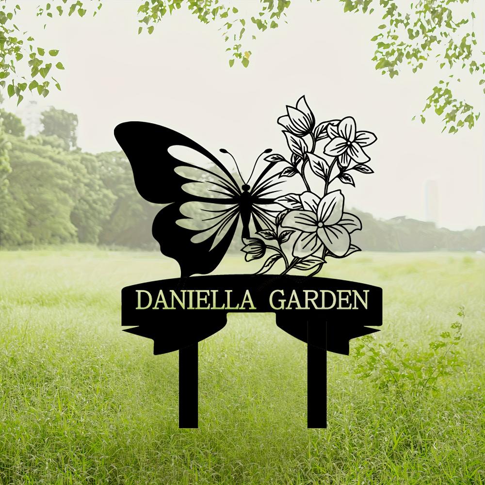 Metal Wall Art Decor, Butterfly Flower Garden Sign, Outdoor Metal Plaque, Easy Hanging for Camping Cabin