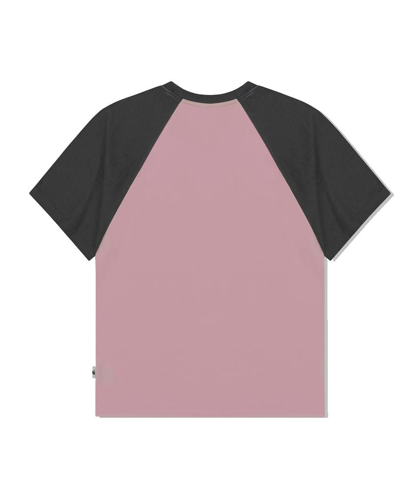 ESCAPEFROM Spread Typographic Logo Print Raglan Color Block Short Sleeve T-Shirt Pink