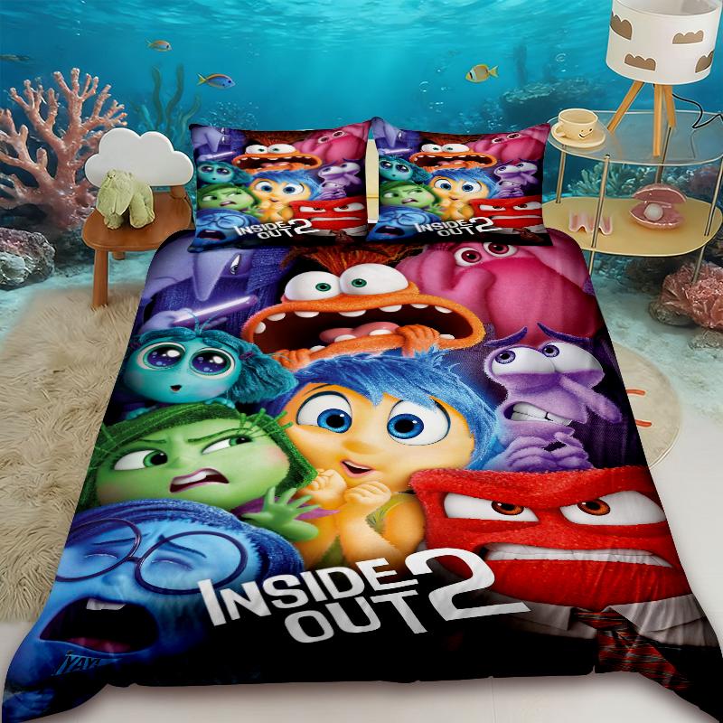 Anime Duvet Cover Set Teens Inside Out Cartoon Bedding Set 1 Quilt Cover with 2 Pillocase Bedroom Children Birthday Gifts
