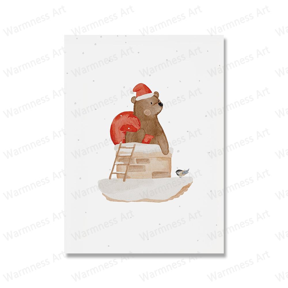 Funny Animals Bear Deer Goose Car Posters Christmas Tree Prints Wall Art Canvas Snowman Pictures for Baby Kids Room Home Decor