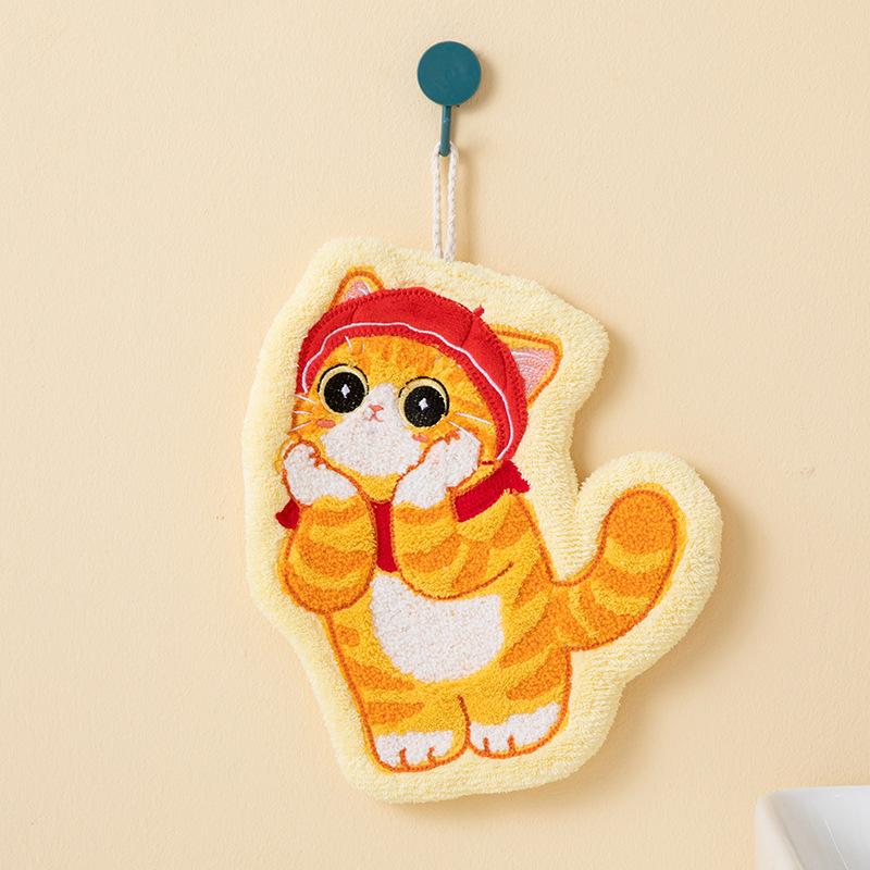 

Cartoon Coral Velvet Hand Towel For Kitchen Kawaii Cat Hand Wipe Cleaning Cloth Bathroom Hanging Towel Absorbent Clean Rag