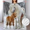 Soft Flannel Blanket Gentle Mother Horse And Cute Foal Snow Forest Wildlife Art Design Lightweight Throw Blanket for Couch Bed