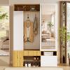 Hallway Wardrobe Cabinet MDF with Mirror, Shoe Cabinet, Hall Cabinet, Entrance Wardrobe, Closet with Clothes Rail, Hooks, Hallway Furniture