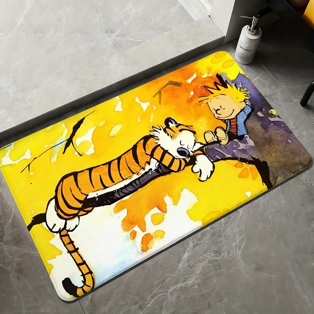 Anime C-Calvin And Hobbes Floor Mat Flannel Rugs Cozy Plush Thickened Soft Warm Winter Non Slip Living Room Home Indoor Use