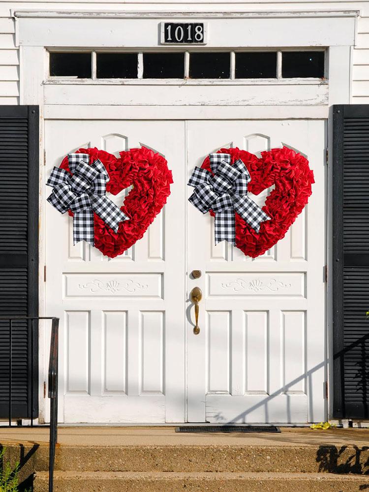 Artificial Rose Wreath Flower Wreaths with Bows Heart Love Garland Wall Hanging Sign for Front Door Wedding Party Decorations
