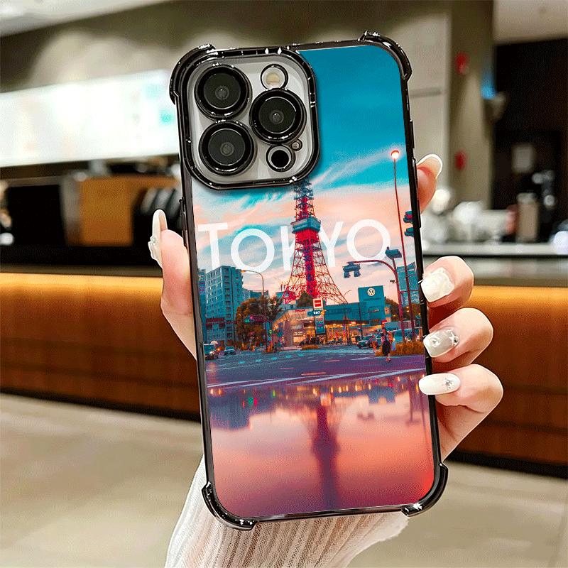 Osaka Tokyo Japan Scenery Plating Phone Case For Iphone 16 17 Pro Max Air 16E 14 15 Plus 12 13 Mini Anti-Fall Airabag Cover
