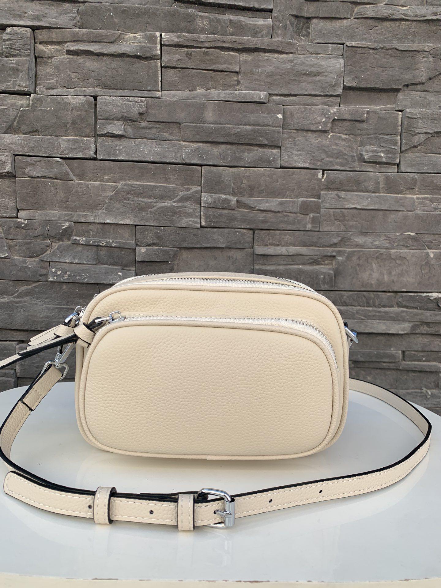 

Women Shoulder Bag Genuine Cowhide Leather Handbag Zipper Pockets Large Capacity Female Crossbody Small Bag White 21 x 7 x 15 cm