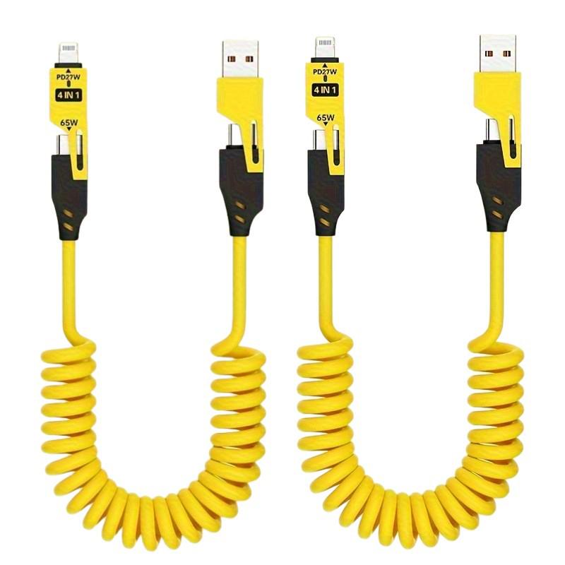 Spring Multi-Head Fast Charging Data Cable - 4-in-1 Two-to-Two for Car Use