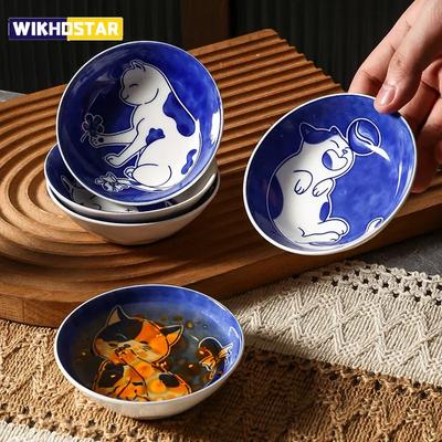 Japanese Style Sauce Dishes Sushi Plate Tableware Ceramic Dessert Creative Cute Cartoon Lucky Cat Pattern Water Drop Shape Plate