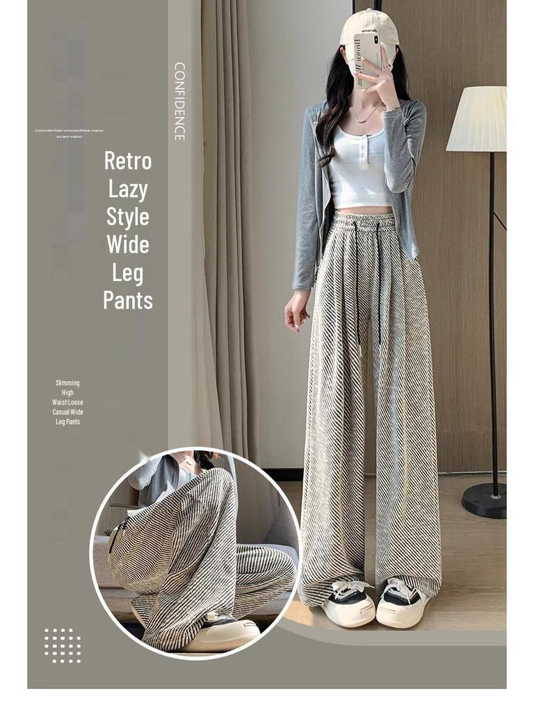 Sommerhose für kleine Frauen mit hohem Bund, Streifen und weitem Bein