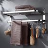 Double Towel Rack Foldable Adhesive 304 Stainless Steel Wall Towel Shelf with Hooks for Bathroom