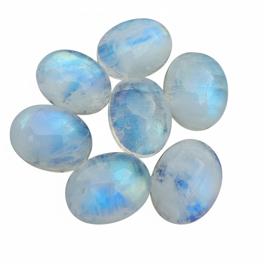 Natural Blue Flash Rainbow Moonstone Cabochons - Oval Loose Gemstones for Jewelry Making