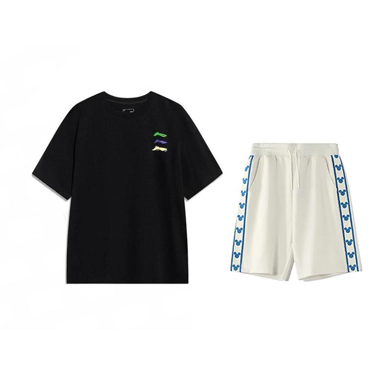 

Футболка-пуловер с круглым вырезом и коротким рукавом с принтом логотипа Li Ning, удобная, универсальная, простая, шорты, повседневный спортивный костюм YHSV373-2+YKSV129-1 S