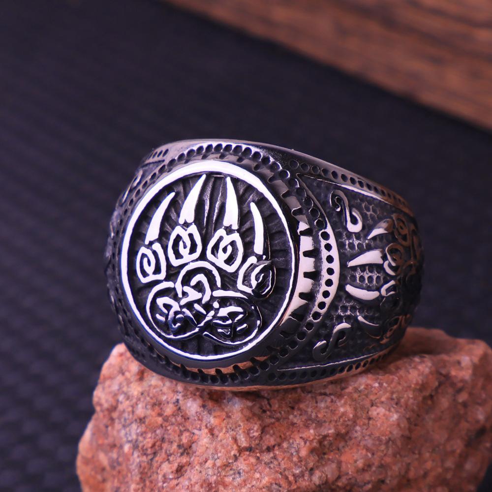 Vintage Wikinger Vegvisir Kompass Ringe für Herren Edelstahl Nordisch Odin Rabe Amulett Runenring Biker Schmuck