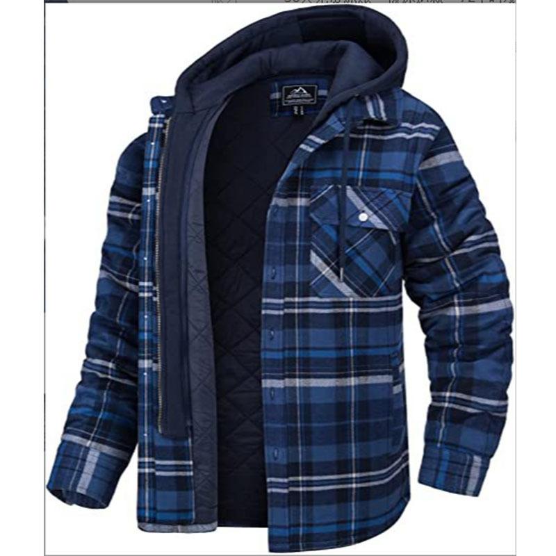 Veste chemise en flanelle pour homme avec capuche amovible Manteaux d'hiver doublés matelassés à carreaux Sweat à capuche épais Vêtements d'extérieur Chemises polaires pour homme