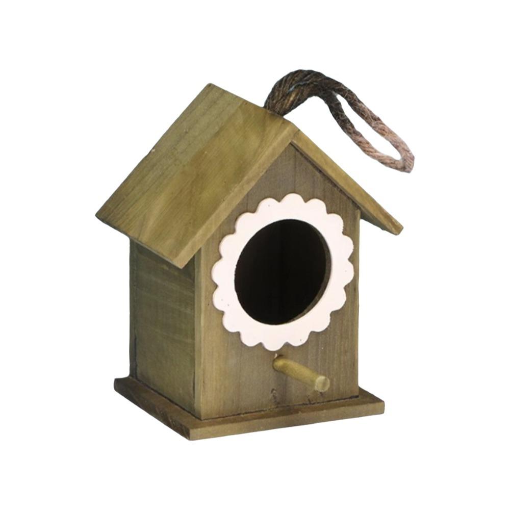 Wall Mounted Wooden Bird House Handmade Weather-Resistant Bird Nest Box with Hanging Rope Decorative Bird Breeding Box