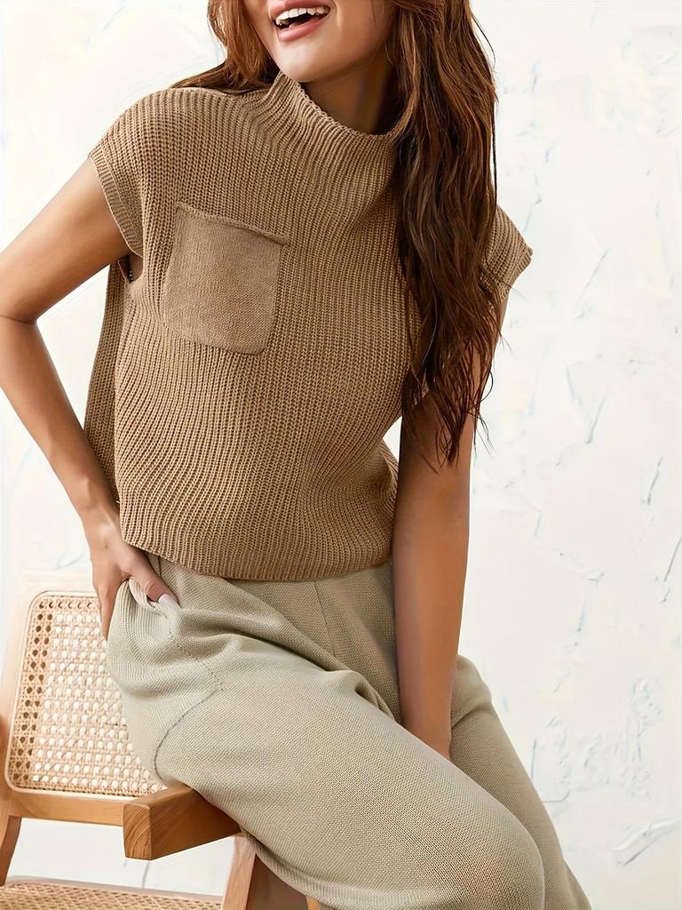 Frühlings-Freizeit-Strickpullover mit Rundhalsausschnitt Locker Gerippt Lässig