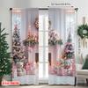 2pcs 2D flat printing Merry Christmas Popular Curtains Pink fireplace Versatile Fabric Without Electricity Party Decorations Use
