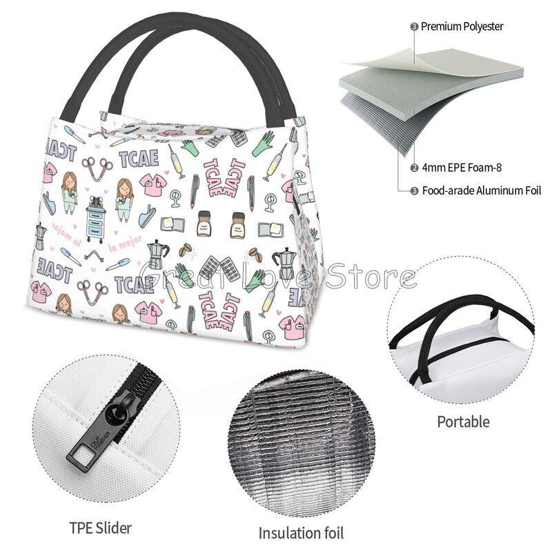 Doctors Nurse Print Thermal Lunch Bag Women Portable Insulated Cooler Bag for Picnic Work Reusable Packed Lunch Box Bags