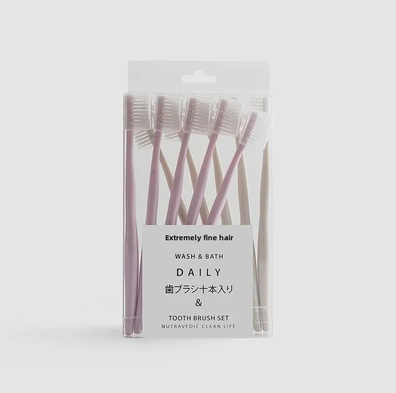 Japanese-Style Soft Bristle Toothbrush Set for Adults with Protective Covers, Small Head, 10 Pieces