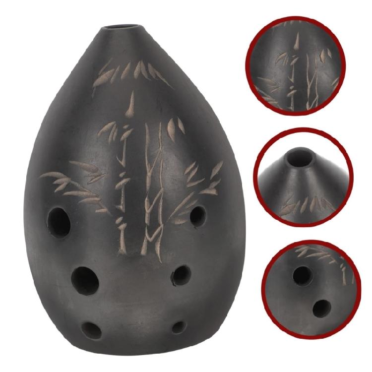 Autentická černá hliněná flétna 8dílná ocarina s vzory Tradiční dechový nástroj vhodný pro mindful hudbu
