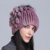 Winter Women's Warm Fashion Thick Wool Hat Rex Rabbit Fur Hat Knitted with Side Flower Hat