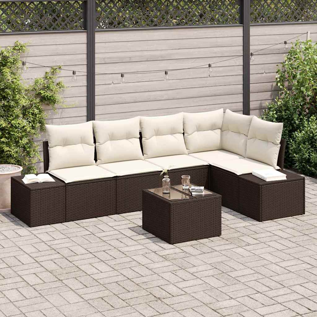 Garden Sofa Set with Storage Brown and Cream Poly Rattan