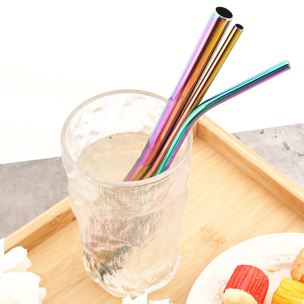 Metal 304 Stainless Steel Straw Straight Bent Drinking Straw Colorful Reusable Straw Set With Case Cleaning Brush Bar Accessory 5