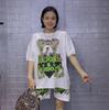 Plus Size Rhinestone Knit Shorts Set: Women's Loose Half Sleeve T-Shirt & Shorts