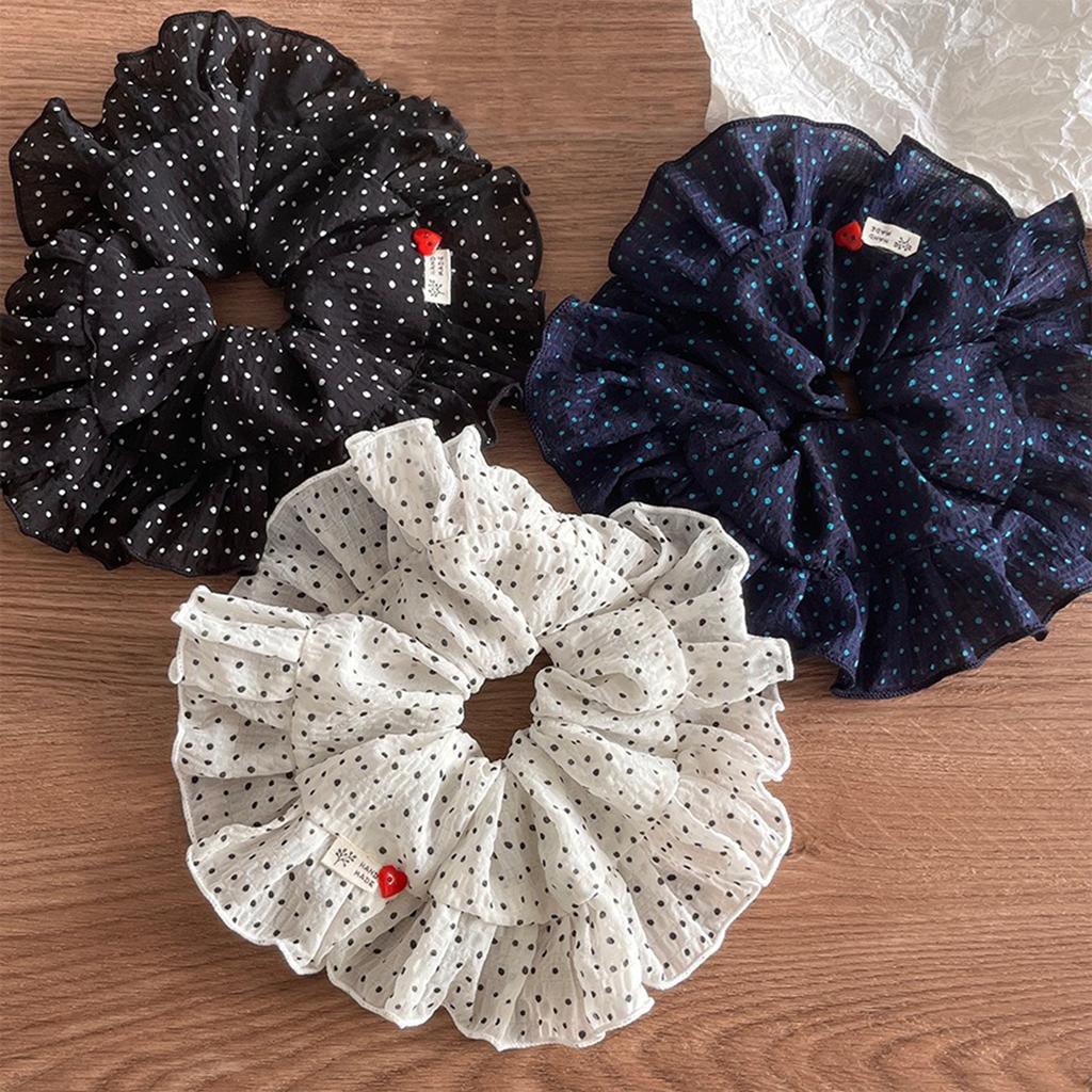 Large Minimalist Polka Dot Ruffled Large Intestine Headband with Gentle Temperament and Heart-shaped Button for Women