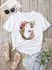 Custom Name Letter Combination Fashion Women T-shirt Floral Letter Font A B C D E F G Short Sleeve Tops White T-shirt