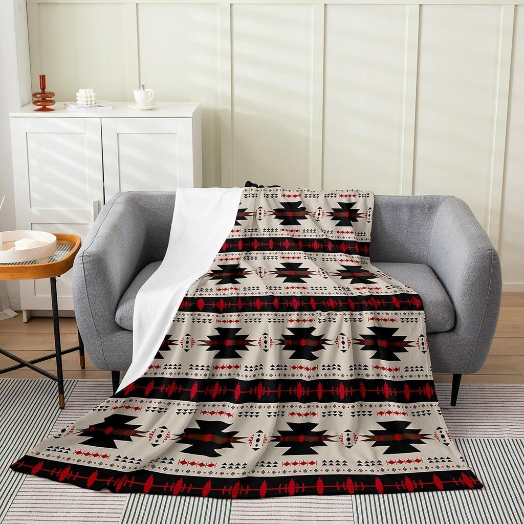 Aztec Pattern Blanket Tribal Design Fleece Throw Boho Home Decor Cozy Sofa Cover Geometric Print Bedding