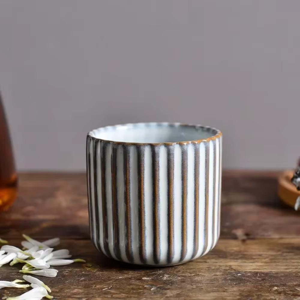 Vertical Striped Japanese Style Ceramic Tea Cup Kiln-Changed Glaze Coffee Mug Sushi Restaurant