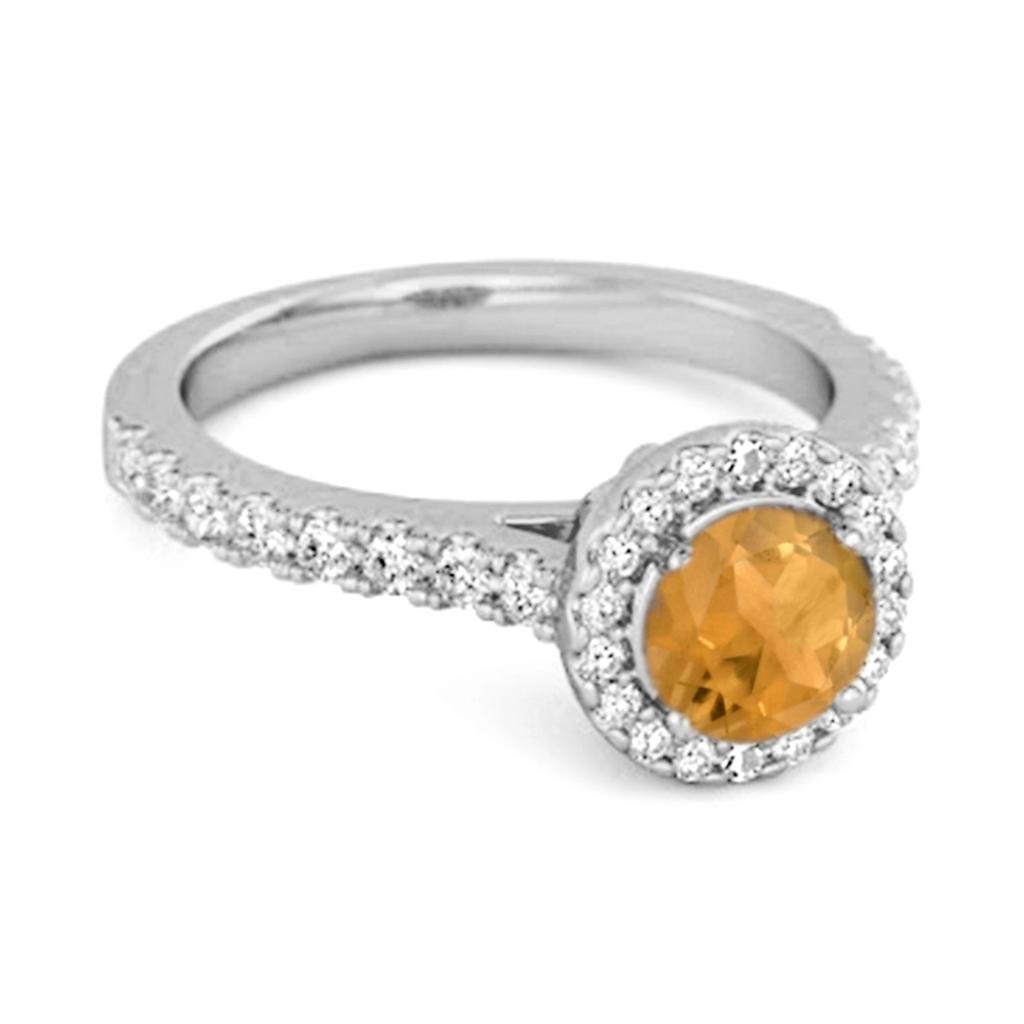 Citrine Round Halo Accents Ring- 925 Sterling Silver