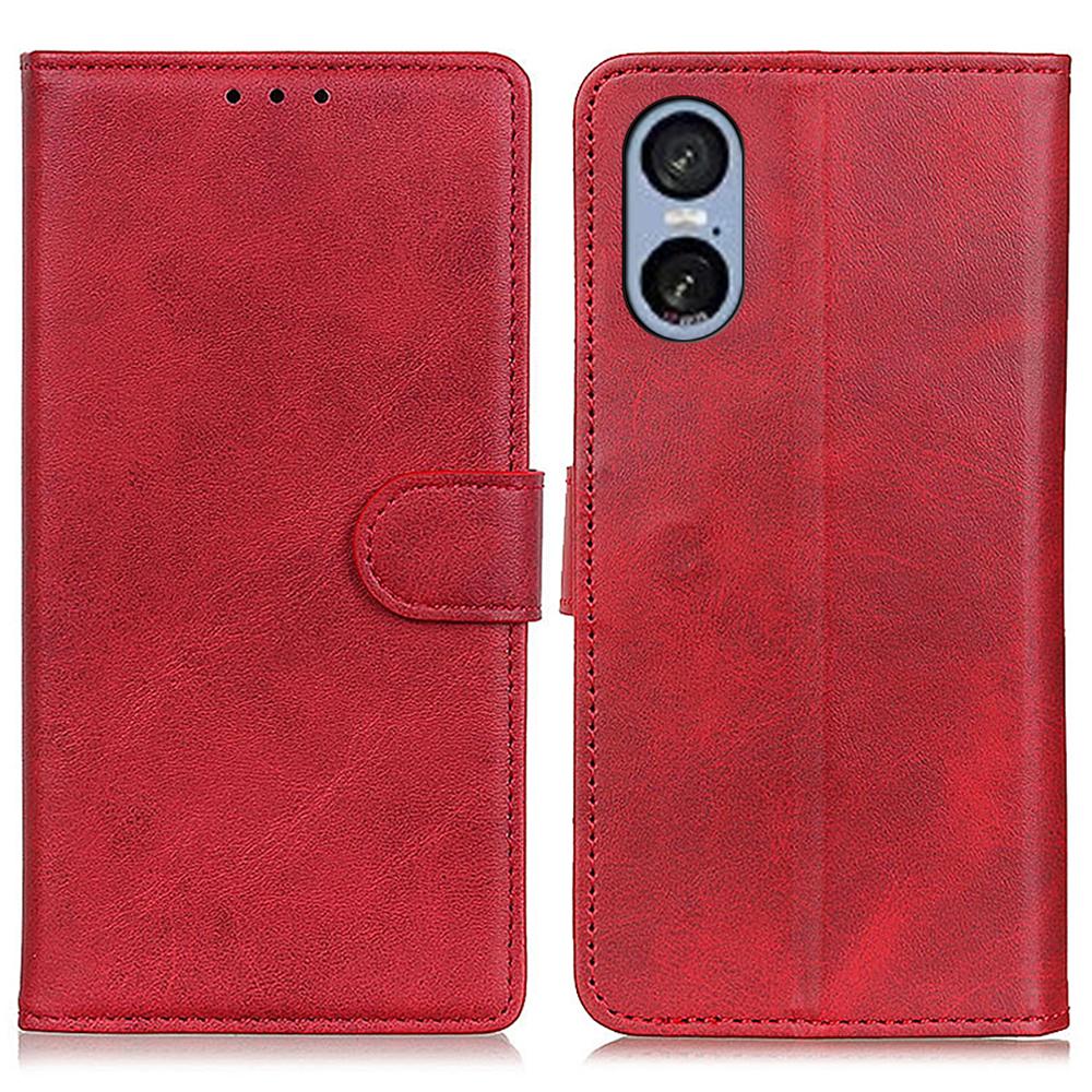 

For Sony Xperia 5 VI Case Cowhide Texture Leather Phone Cover Stand Wallet Red