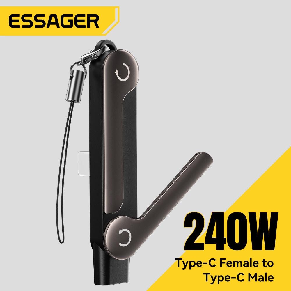 Essager 240W USB C OTG Adapter With Stand 90 Degree Type C Female To iP Male Converter For iPhone 17 16 Macbook Xiaomi Samsung