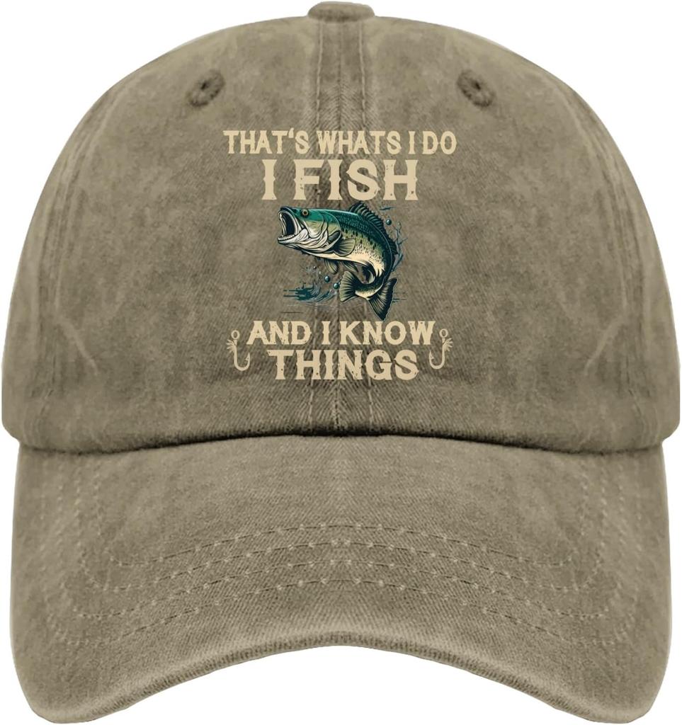 Thats What I Do I Fish And I Know Things Graphic Trucker Hat Distressed Casual Baseball Cap for Adults