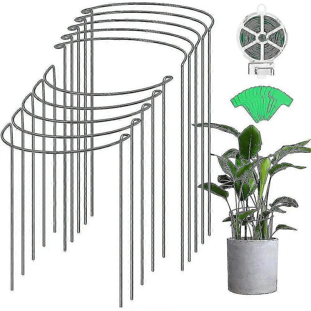 10 Pack Plant Support Stake, Metal Garden Plant Stake With Planting Label & 164 Feet Garden Twist Tie, Plant Cage, Half Round Plant Support Ring For T