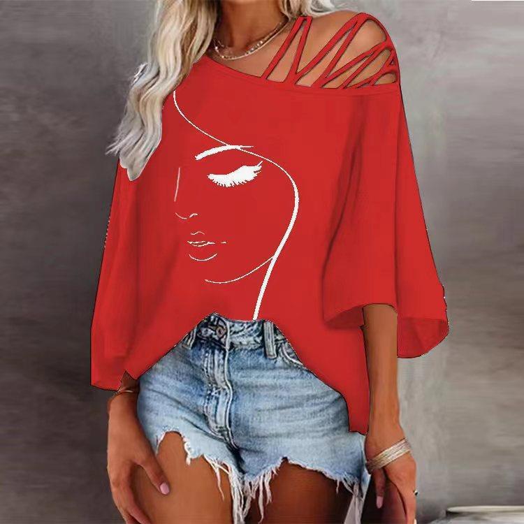 Cotton Summer Loose Fit Printed T Shirt With Batwing Sleeves For Casual Wear