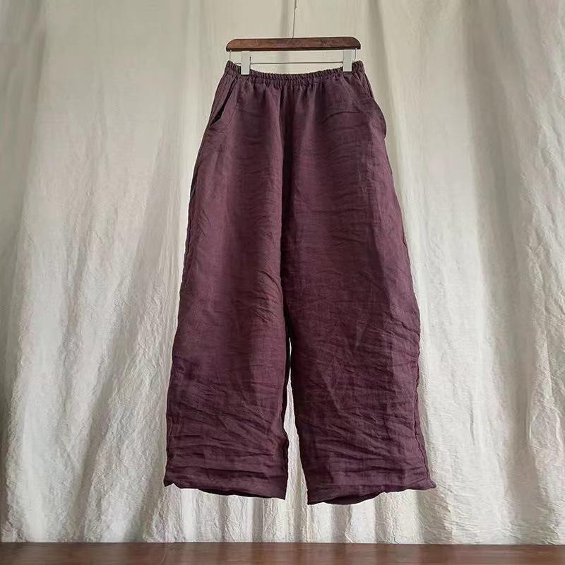 

Zen Retro Plus Size Cotton Linen Wide Leg Cropped Pants - Women s Spring/Summer Casual Solid Color 2025 Medium