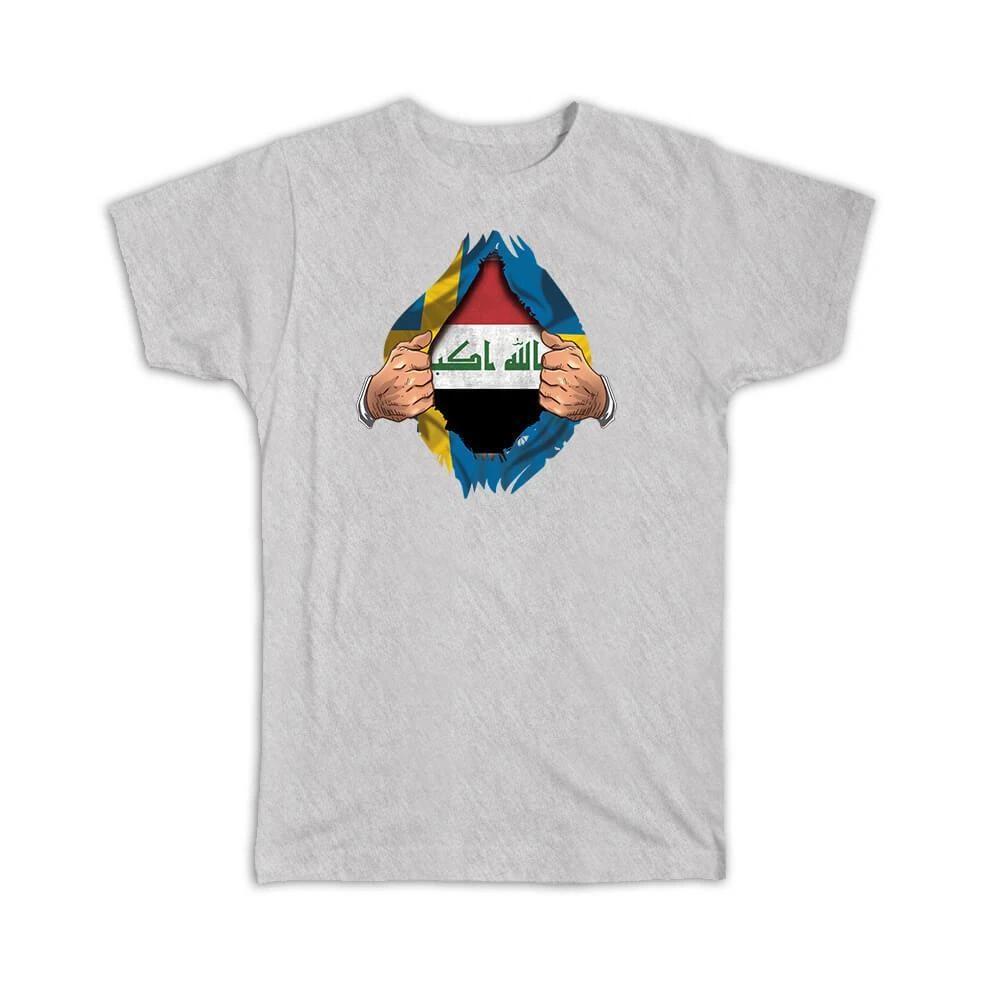 Gift T-Shirt : Iraq Swedish Flag Chest Iraqi XL
