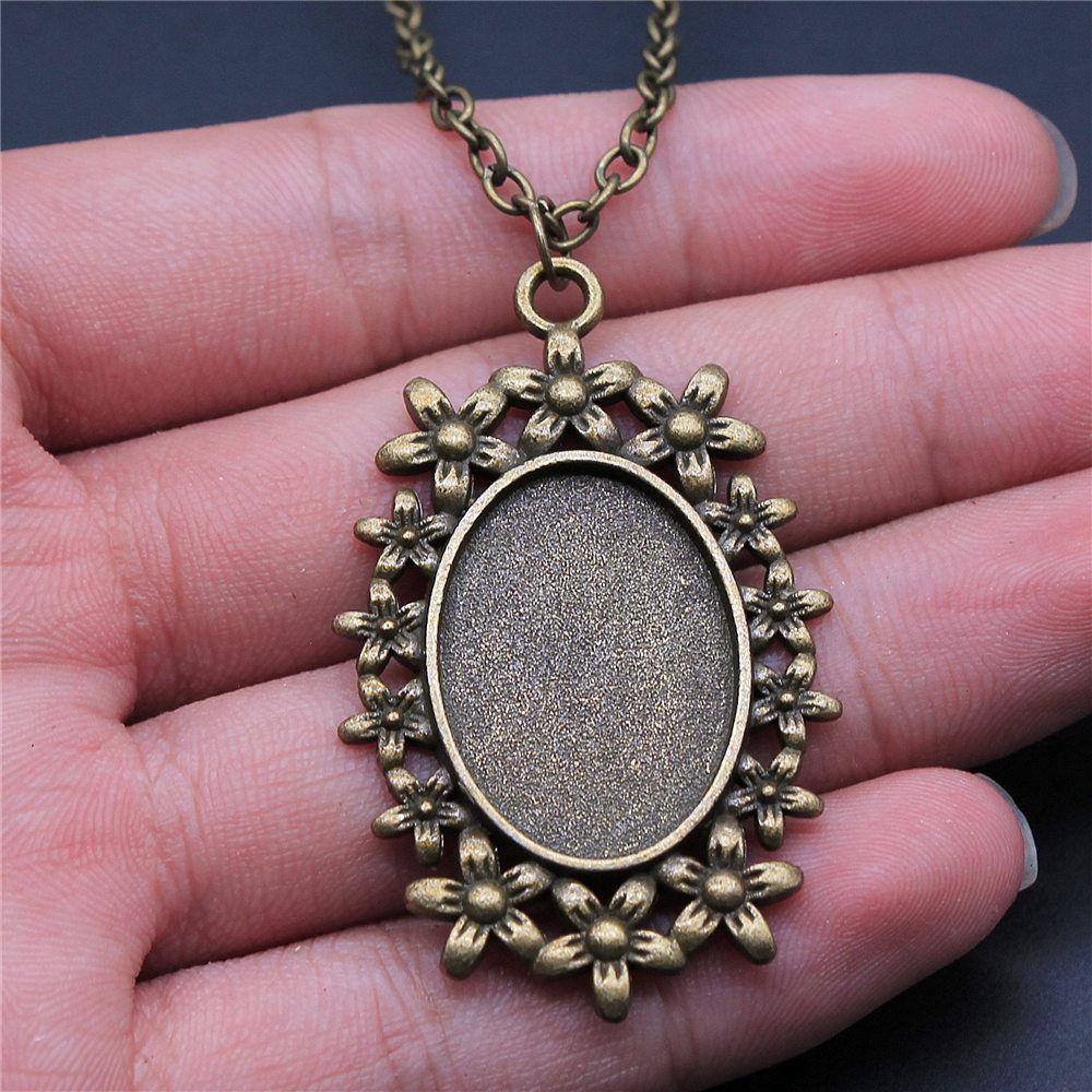 45cm Or 70cm Long Chain Necklace Oval Glass Cabochon Base Setting Tray Minimalist Jewelry Components QN054