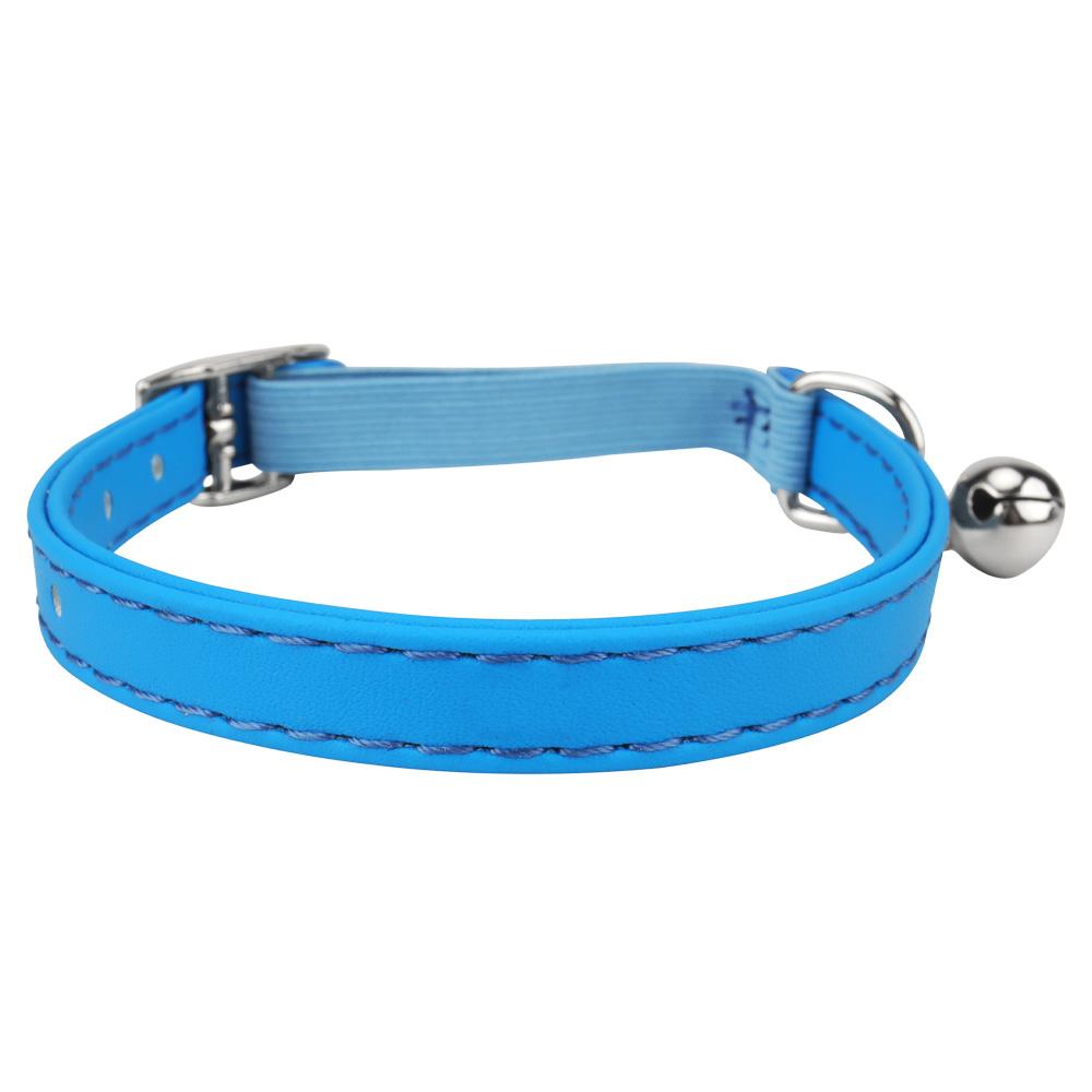 

PU Cat Collar with Elastic Webbing Adjustable Macaron Color Puppy Collar with Bell To Prevent Getting Lost for Cats Accessories синій