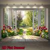 2D plane 1 piece spring garden tulip and tree window view background fabric modern living room home decoration