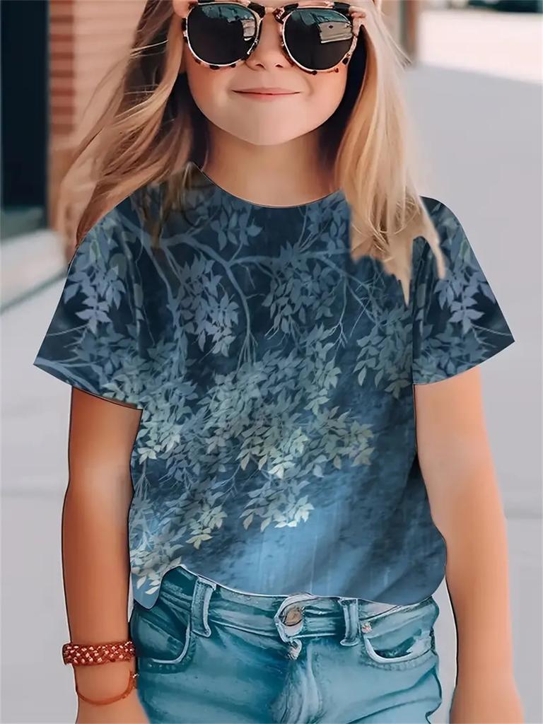 Flower Casual 3d Print Fashion Funny Girls' T-Shirts Summer Short Sleeved Tops Tee Casual T-Shirts Girls' Clothing