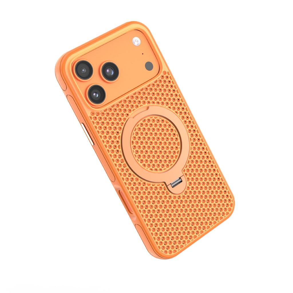 iPhone 17 Pro Max Cooling Mesh Case with Rotating Stand & Magnetic Suction for Apple 16/15 Anti-Drop Protection