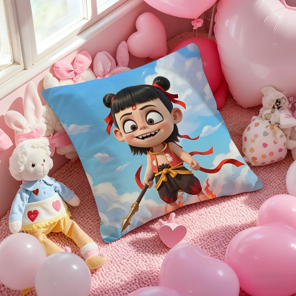 Nezha Chinese Anim Cushion Cover Pattern Printed Pillowcase for Living Room Sofa Cushion Cover & Bedroom Decor