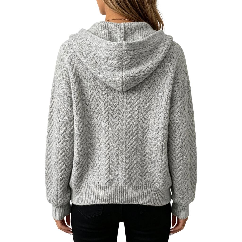 Cardigan da donna con cappuccio in maglia a trecce colorato con chiusura a bottoni per autunno inverno