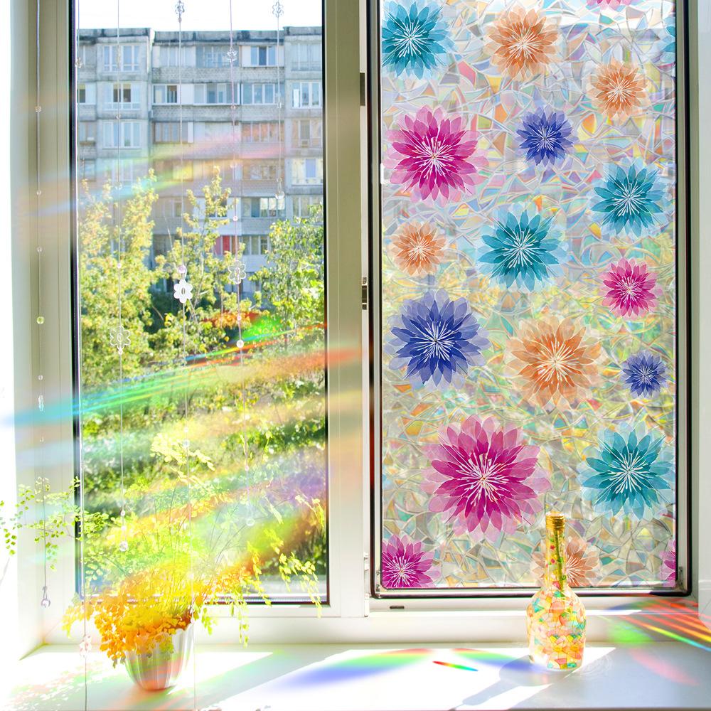 Laser-cut Iridescent Floral Home Décor Glass Door and Window Decorative Static Cling Stickers